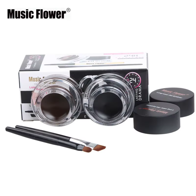 Musique fleur 2 en 1 marron + noir Eyeliner Gel maquillage étanche Eye Liner Kit outil
