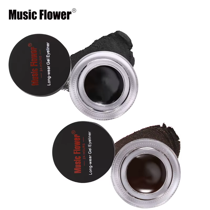 Musique fleur 2 en 1 marron + noir Eyeliner Gel maquillage étanche Eye Liner Kit outil