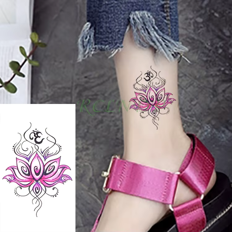Autocollant de Tatouage temporaire, imperméable Lotus totem Mandala faux Tatouage Flash Tatouage poignet pied main bras pour filles femmes hommes