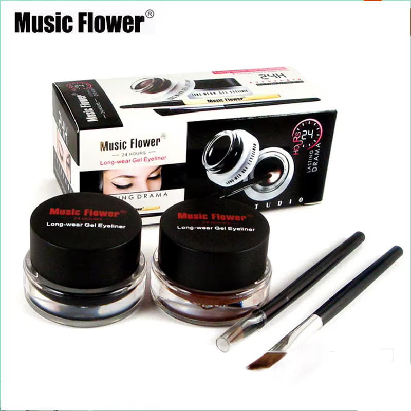 Musique fleur 2 en 1 marron + noir Eyeliner Gel maquillage étanche Eye Liner Kit outil