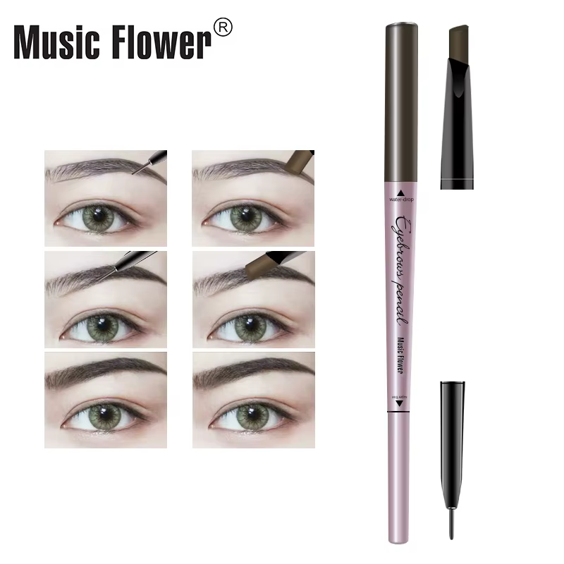Musique fleur 4 couleurs Double tête crayon à sourcils imperméable longue durée maquillage des yeux
