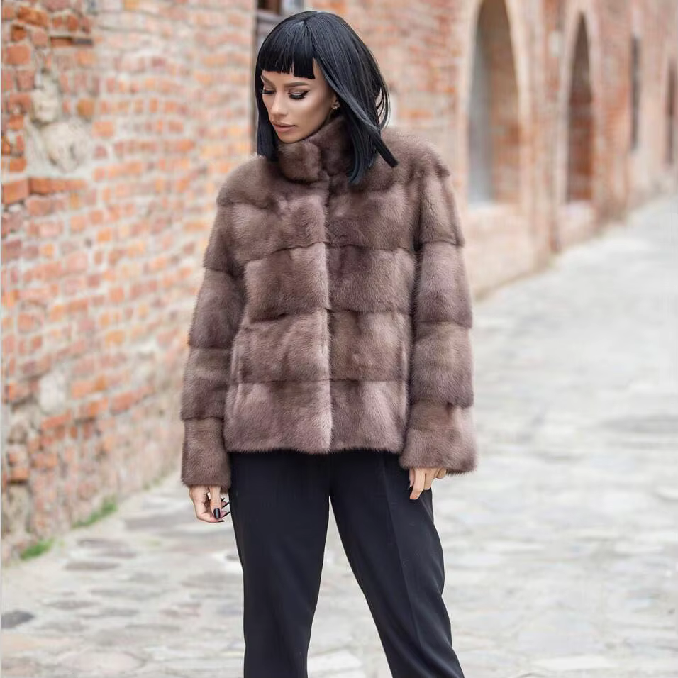 Manteau en fourrure de vison véritable pour femmes