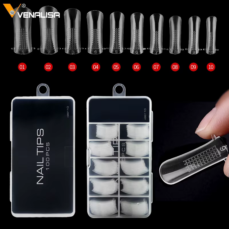 Faux ongles transparents français couverture complète pour ongles acryliques Venalisa Poly Nail Gel moule échelle outils faux ongles Art conseils modèle 100 pièces