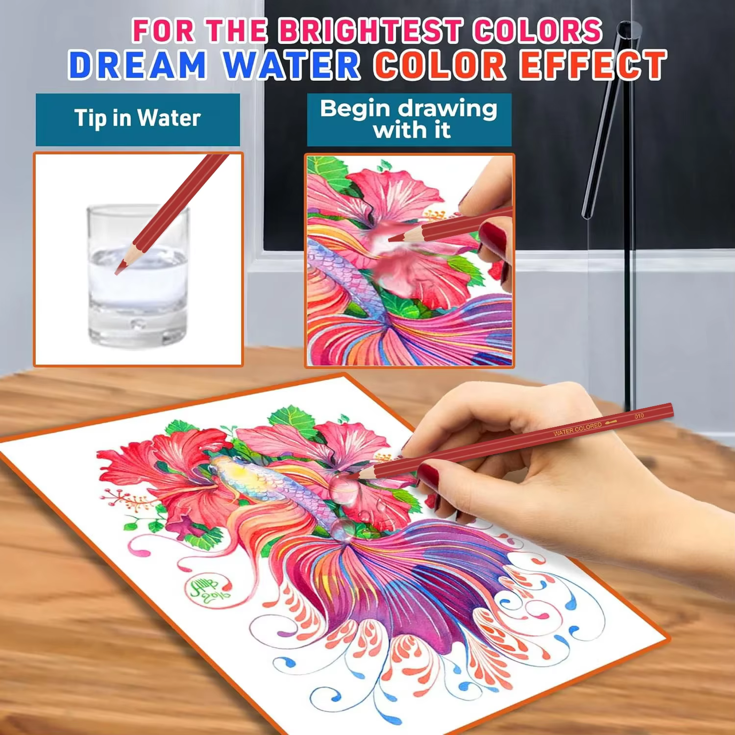 Ensemble de crayons de couleur à l'eau 12/24/36/48, crayons de couleur solubles dans l'eau doux et lumineux, noyau de mine de 3 mm, durables et non toxiques