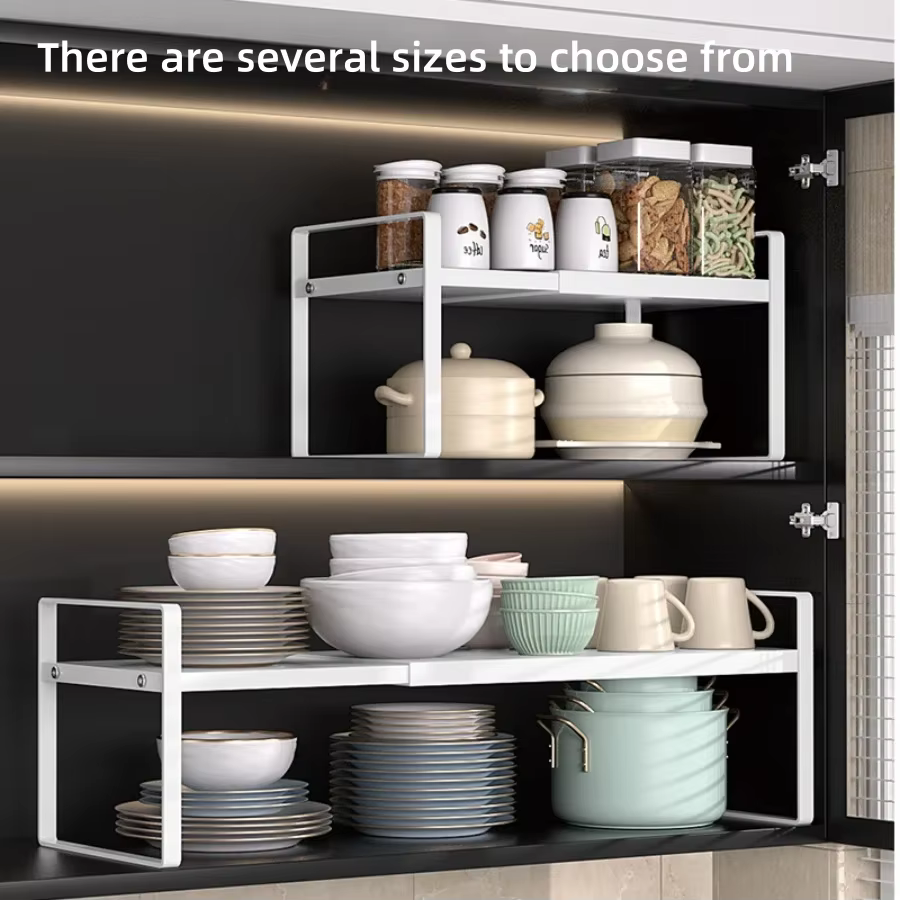 Étagère de rangement multi-niveaux pour armoire de cuisine, support de rangement pour épices, espace de rangement extensible pour la maison, en métal robuste blanc