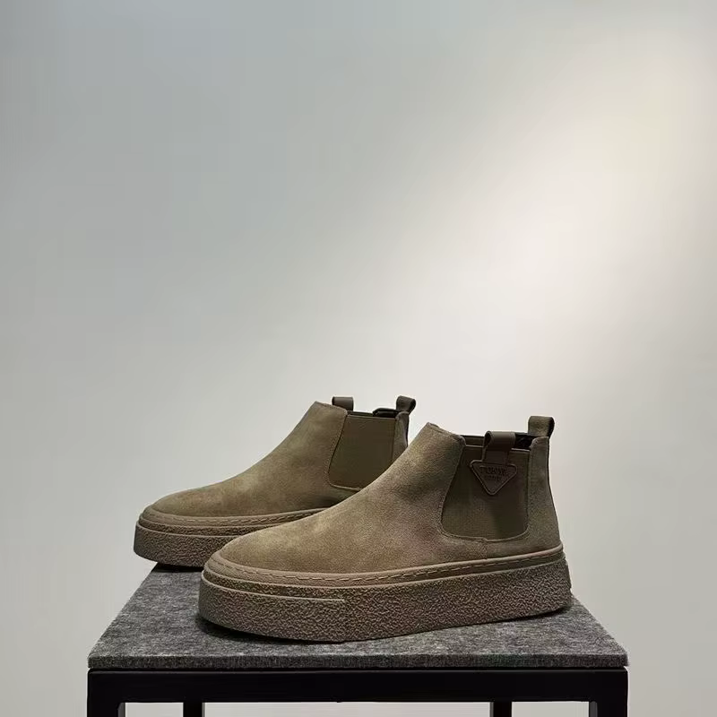 Bottes pour hommes en Faux daim et cuir, bottes de travail de haute qualité pour hommes, chaussures décontractées de marque de styliste, bottines de Style britannique