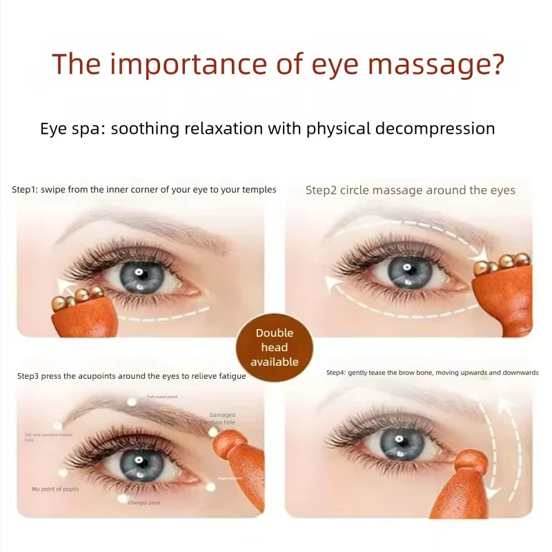 Outil de Massage des yeux masseur de visage bois laiton petit Lotus soins