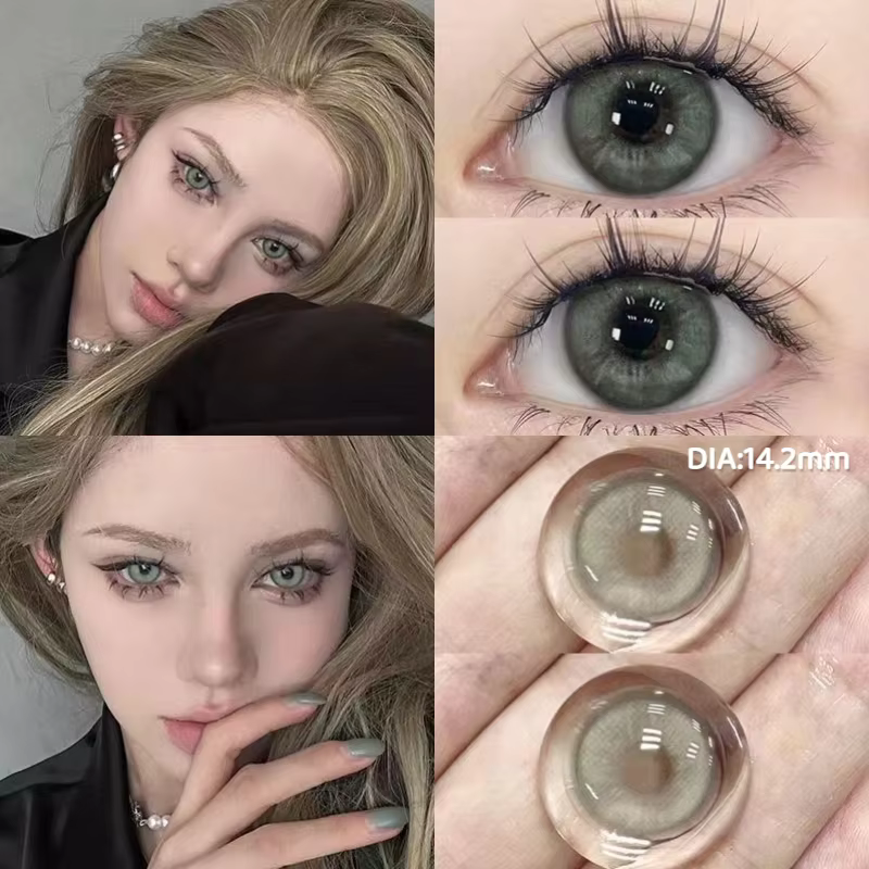 KSSEYE 2 pièces lentilles de Contact colorées myopie vert effet d'élèves naturelles lentille de haute qualité avec dioptrie cosmétique bleu scintillant oeil