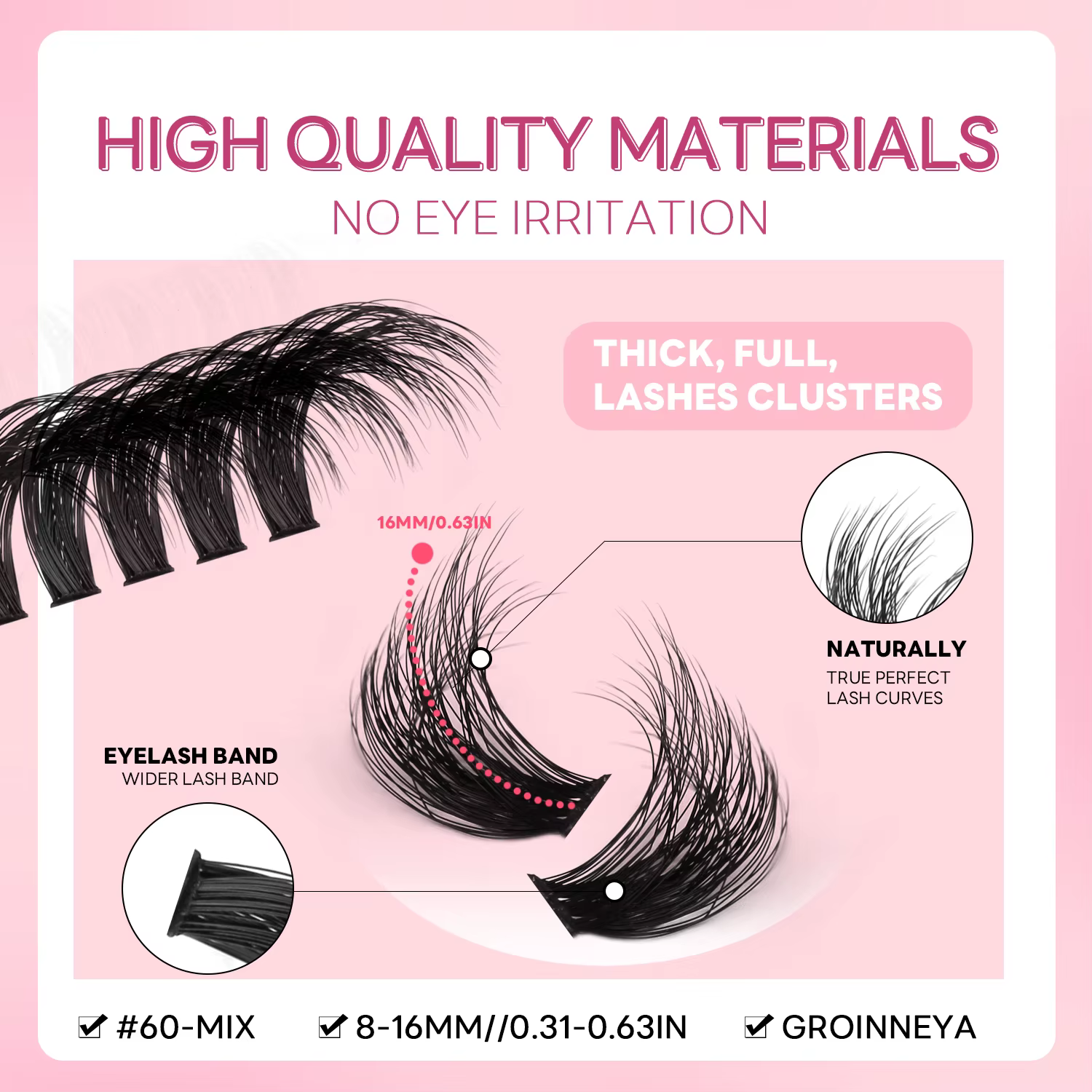 GROINNEYA Extensions de Cils Volume Naturel Effet Clusters Lashes Doux et Fluffy Cils Individuels DIY Auto Pose Sans Salon Clusters de Cils Wispy Cat Eye Réutilisables Femme Tendance