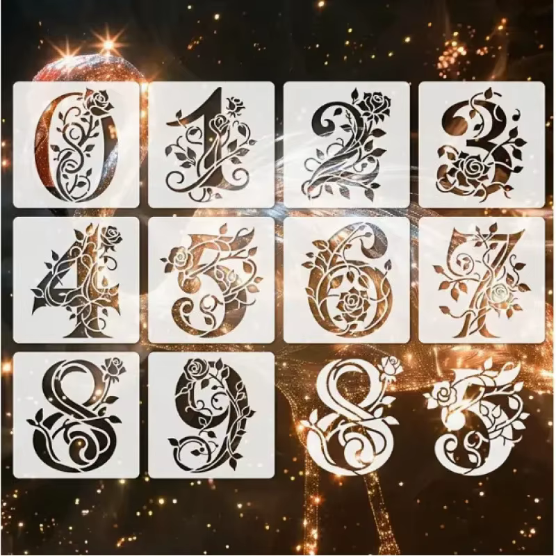 36 modèles de lettres florales réutilisables, pochoirs de peinture de lettres roses, pochoirs de graffiti ajourés, moules d'impression jet d'encre pour décoration murale
