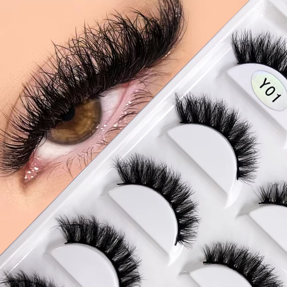 NOUVEAU Lot de 5 paires de faux cils 3D Y08 en vison naturel, style volumineux, pour maquillage, faux cils, faux cilios, outils de beauté