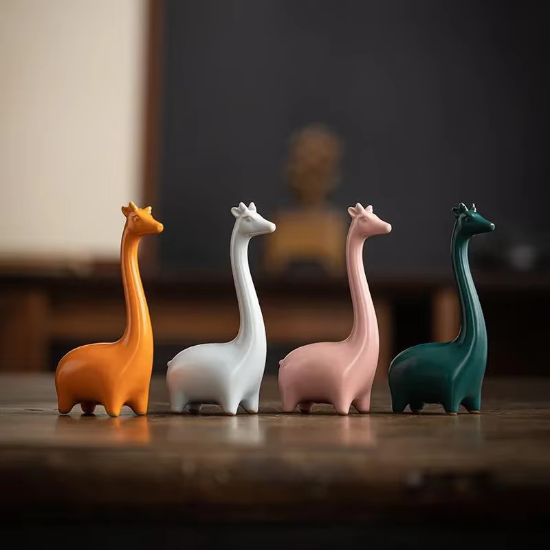 Mini Figurine d'éléphant et de girafe en céramique, Sculpture d'animal de bureau, ornements décoratifs modernes et minimalistes pour la décoration de la maison et du bureau