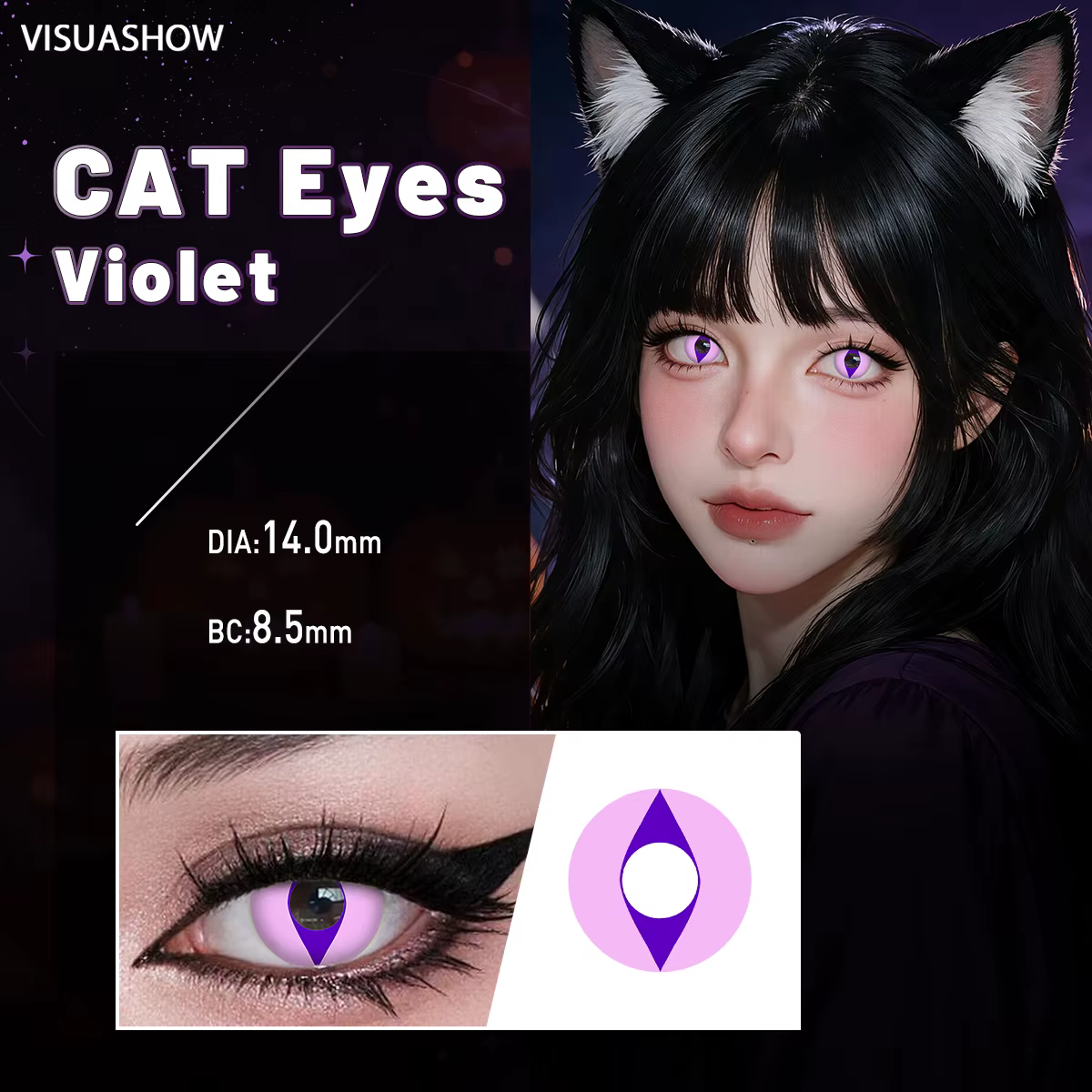 VISUASHOW Lentilles de contact colorées Anime Eyes, 1 paire, usage semi-annuel, effet petite pupille, lentilles blanches pour Cosplay et beauté
