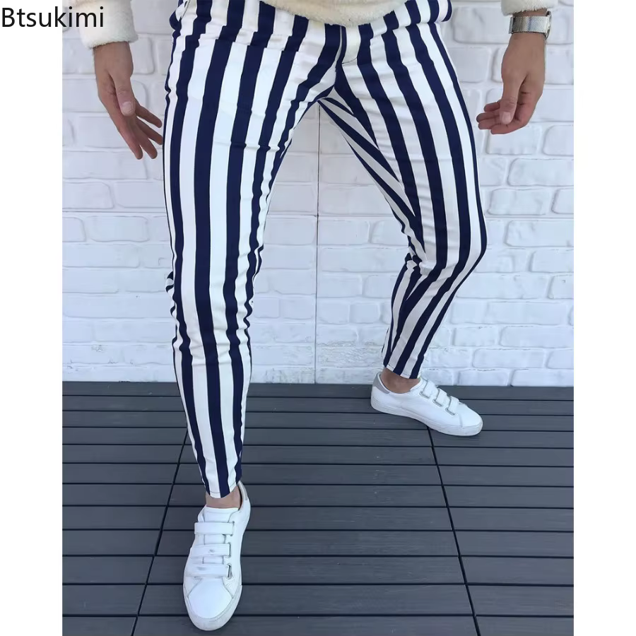 Nouveau pantalon crayon homme 2026 – Mode classique décontractée à rayures imprimées – Pantalon slim homme streetwear, affaires, sport – Vêtements masculins