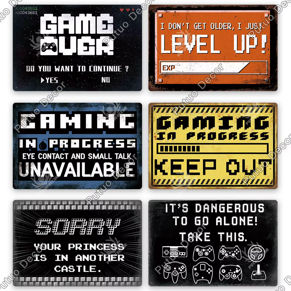Putuo – panneaux métalliques amusants pour Gamer, Vintage, en étain, pour Gamer au travail, signes rétro pour maison, Club, salle de jeux, grotte d'homme, décoration murale