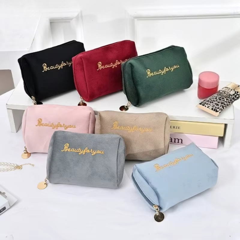 Sac de maquillage en velours pour femmes