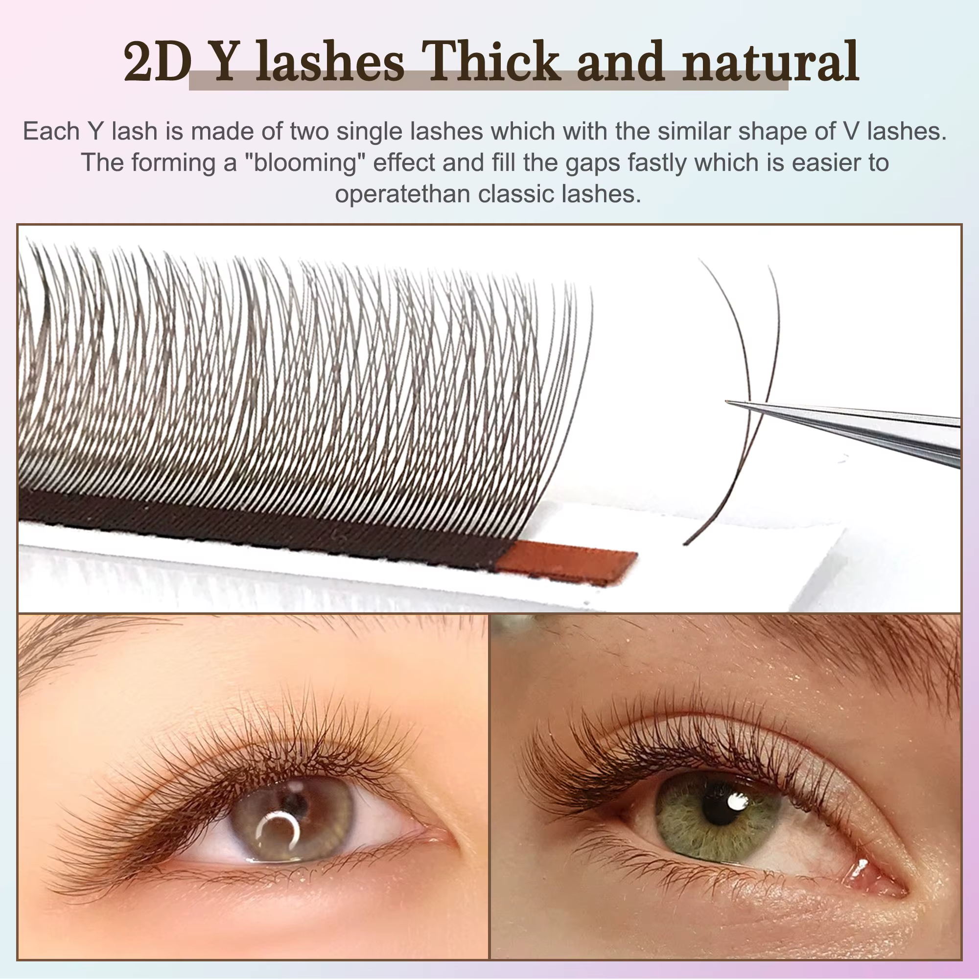 Mix 8-12/8-15mm brun extension de cils 2D forme V faux