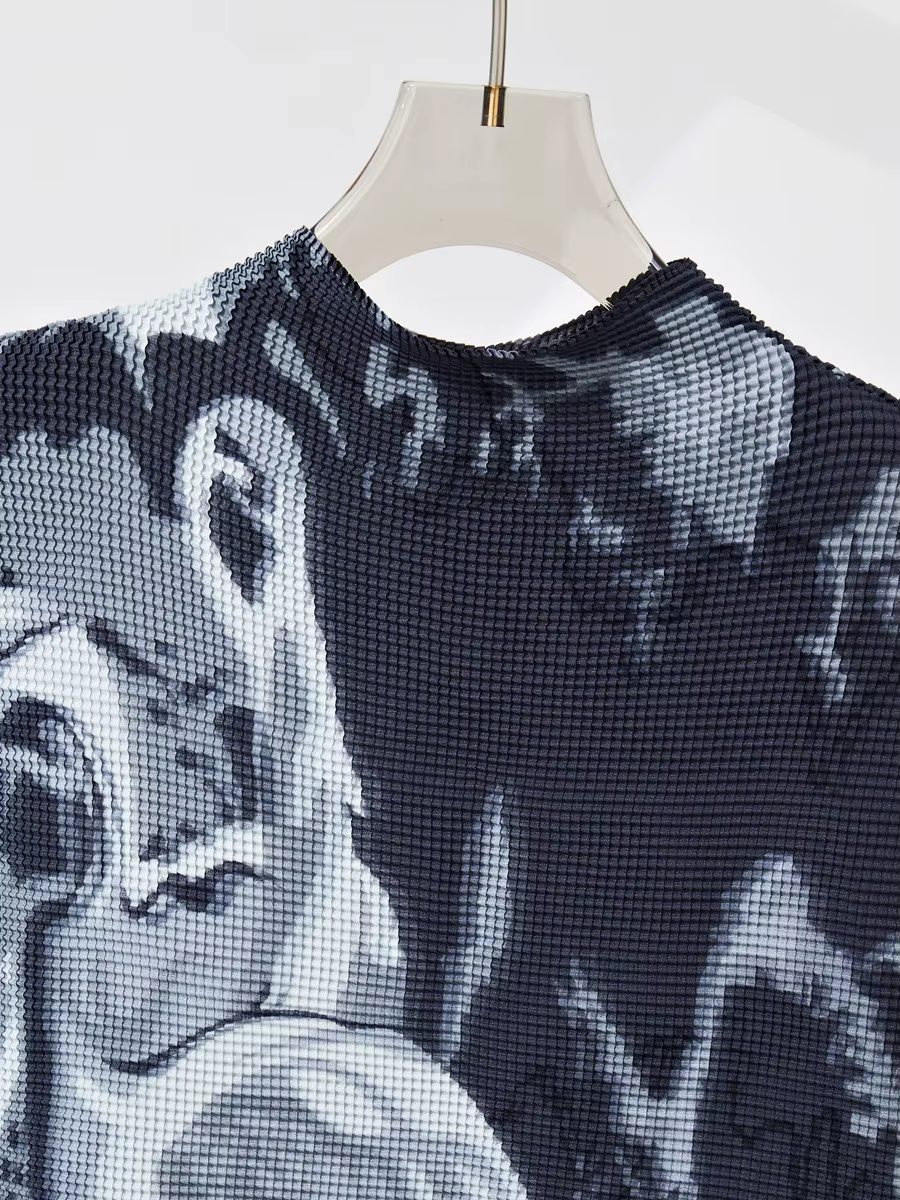 Ensemble jupe midi, t-shirt plissé tendance printemps-automne, t-shirt à manches longues, ensemble deux pièces haut de gamme pour femme