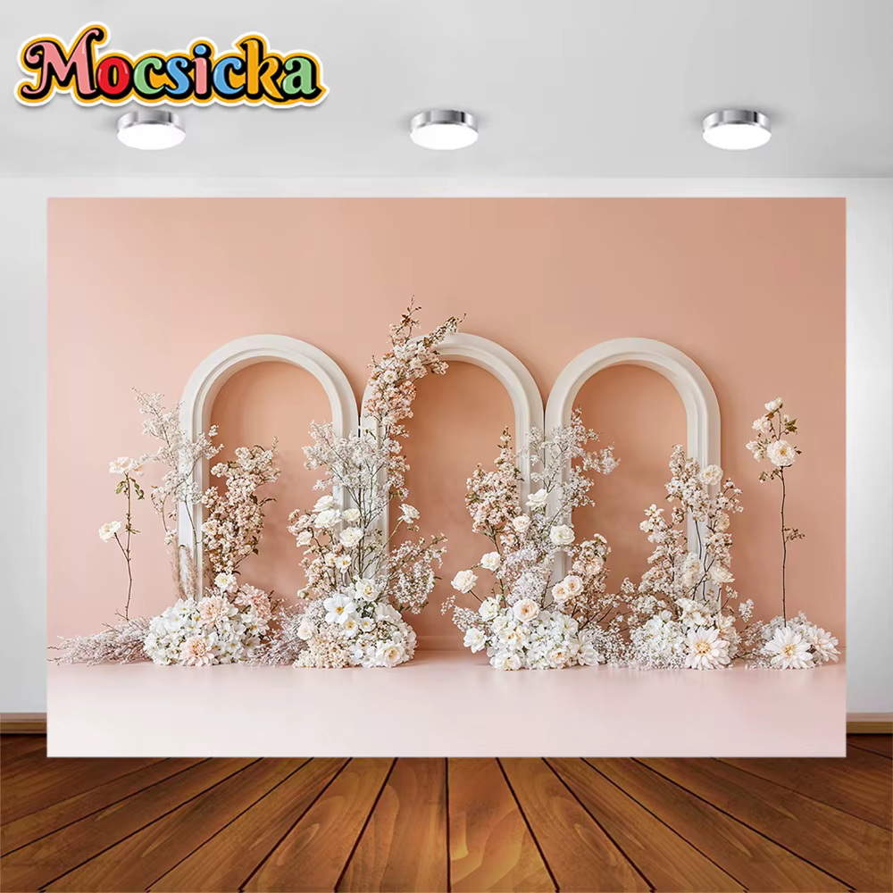 Arrière-Plan de Photographie de Mariage, Fleurs Colorées à Trois Arches, Fournitures de Décoration de ix, Arrière-Plan de Portrait de Femme Adulte, Accessoires de Studio
