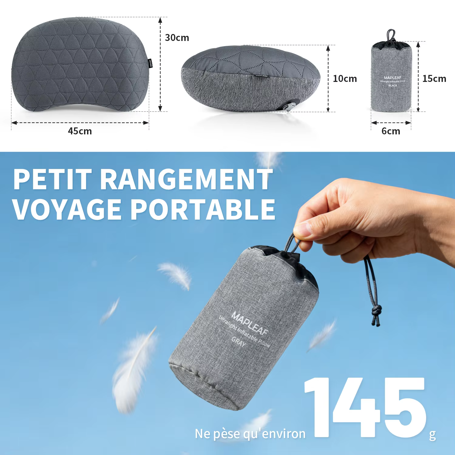 MAPLEAF oreiller de Camping gonflable ultraléger imperméable 10 cm oreiller d'air Camping oreiller de couchage gonflable randonnée oreiller d'air