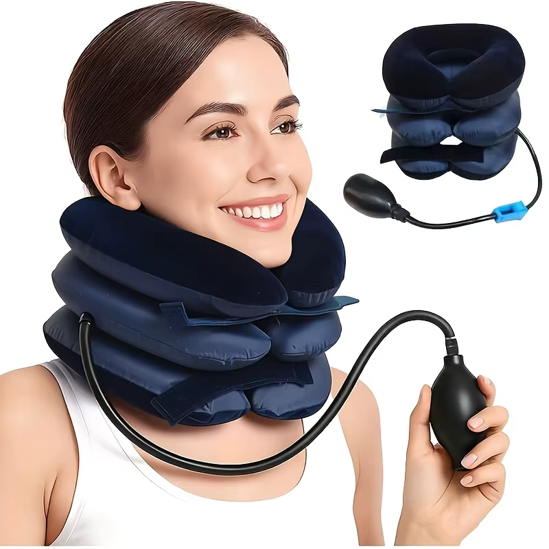 Dispositif de traction cervicale gonflable portable et réglable pour soulager les douleurs au cou, idéal pour les voyages et la maison