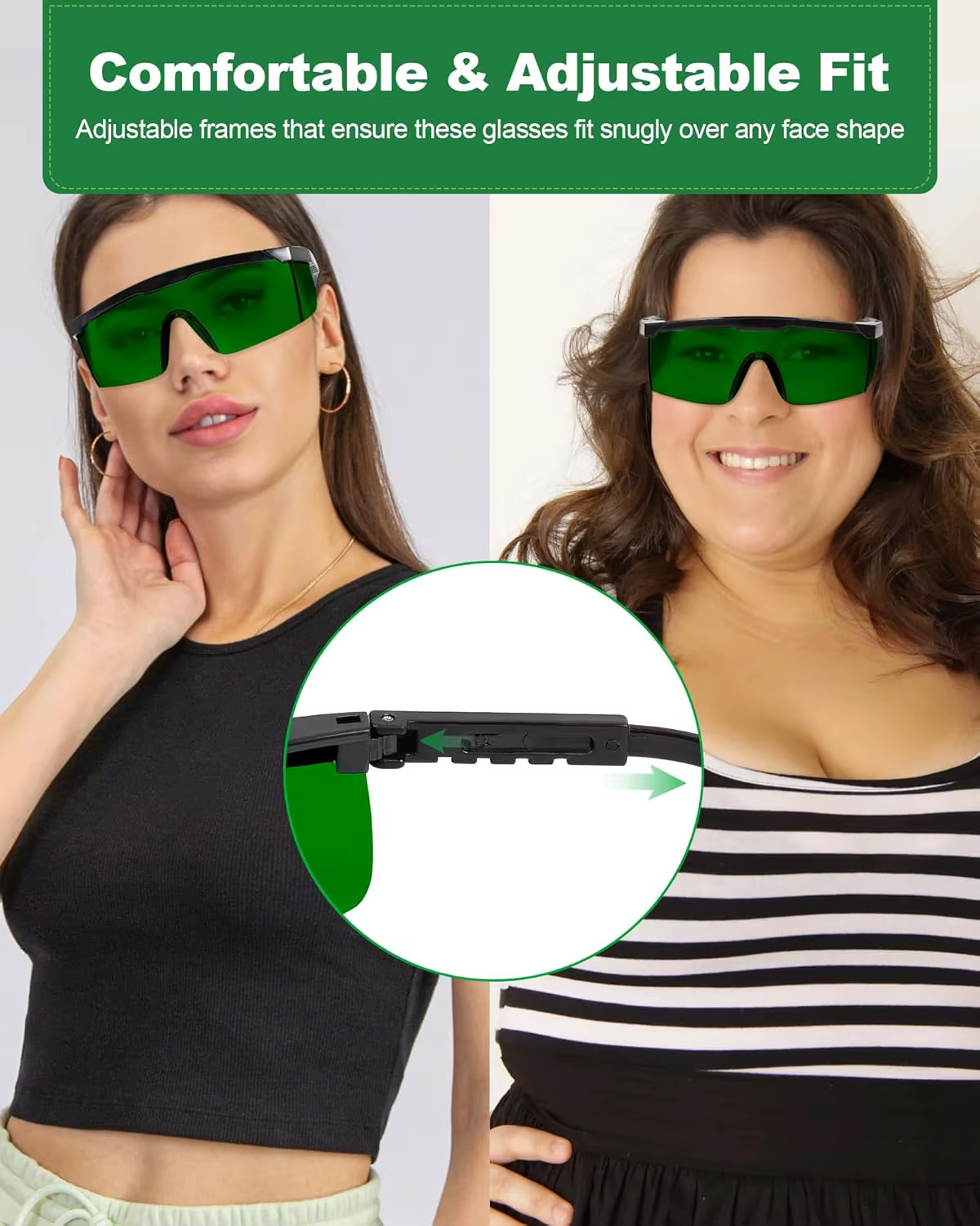 Lunettes de thérapie par lumière rouge pour la protection des yeux lors de séances infrarouges et LED, lunettes vertes profondes bloquant les longueurs d'onde nocives de 200 à 2000 nm