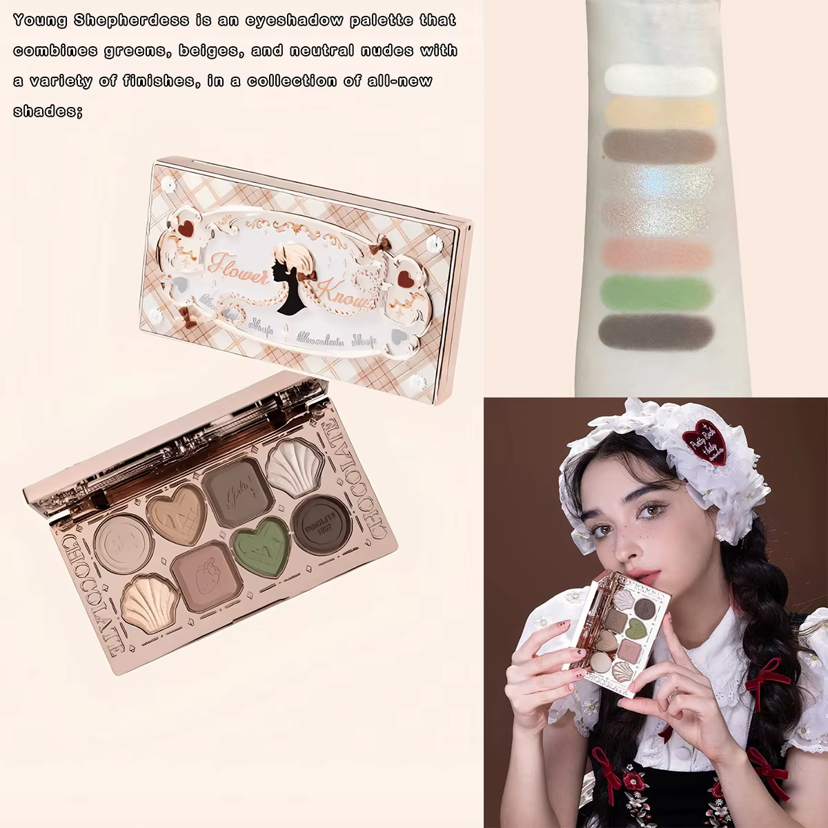 Flower Knows Chocolate Wonder-Shop Palette de Fards à Paupières 8 Couleurs Mat Brillant avec Paillettes Imperméable Haute Pigmentation Maquillage Longue Tenue