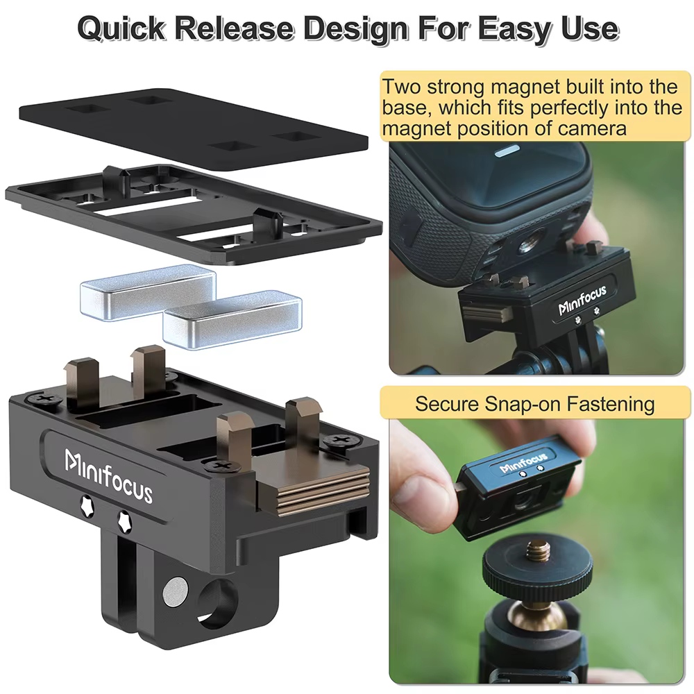 Minifocus – Support adaptateur magnétique pour caméra d'action Insta360 X5 X4 Ace Pro 2, Base d'extension à dégagement rapide, accessoire de Support
