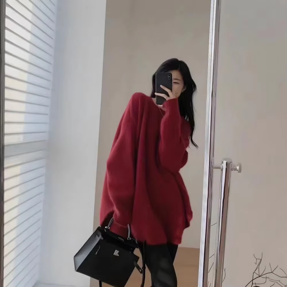 Haut thermique à col rond pour femme, pulls longs pour femme, chemisier chaud, streetwear moderne, noir, rouge, rose, hiver