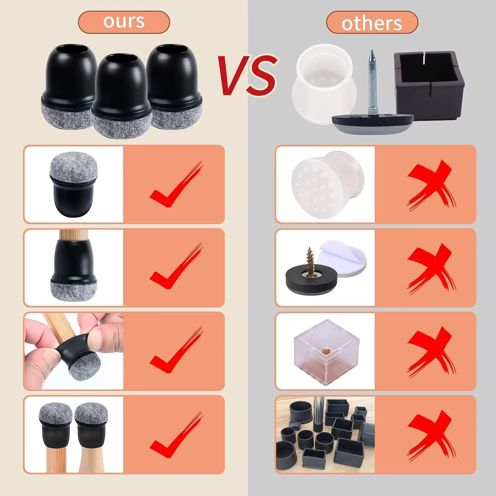 Protecteurs de jambes de chaise en Silicone antidérapant 360, 16 pièces ° Couvre-pieds de meubles épais enveloppé par fond de coussin en feutre pour planchers de bois franc