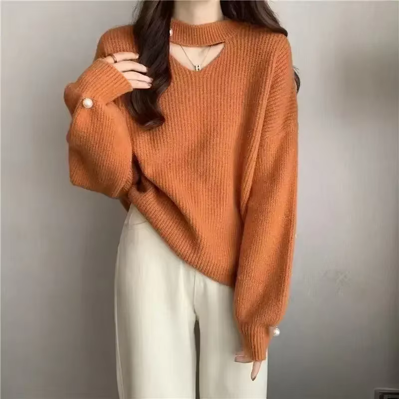 Pull en tricot à col en V rouge pour femme, pulls au crochet, tricots chauds, mode coréenne vintage, hiver froid, Y2K, années 90, nouveau