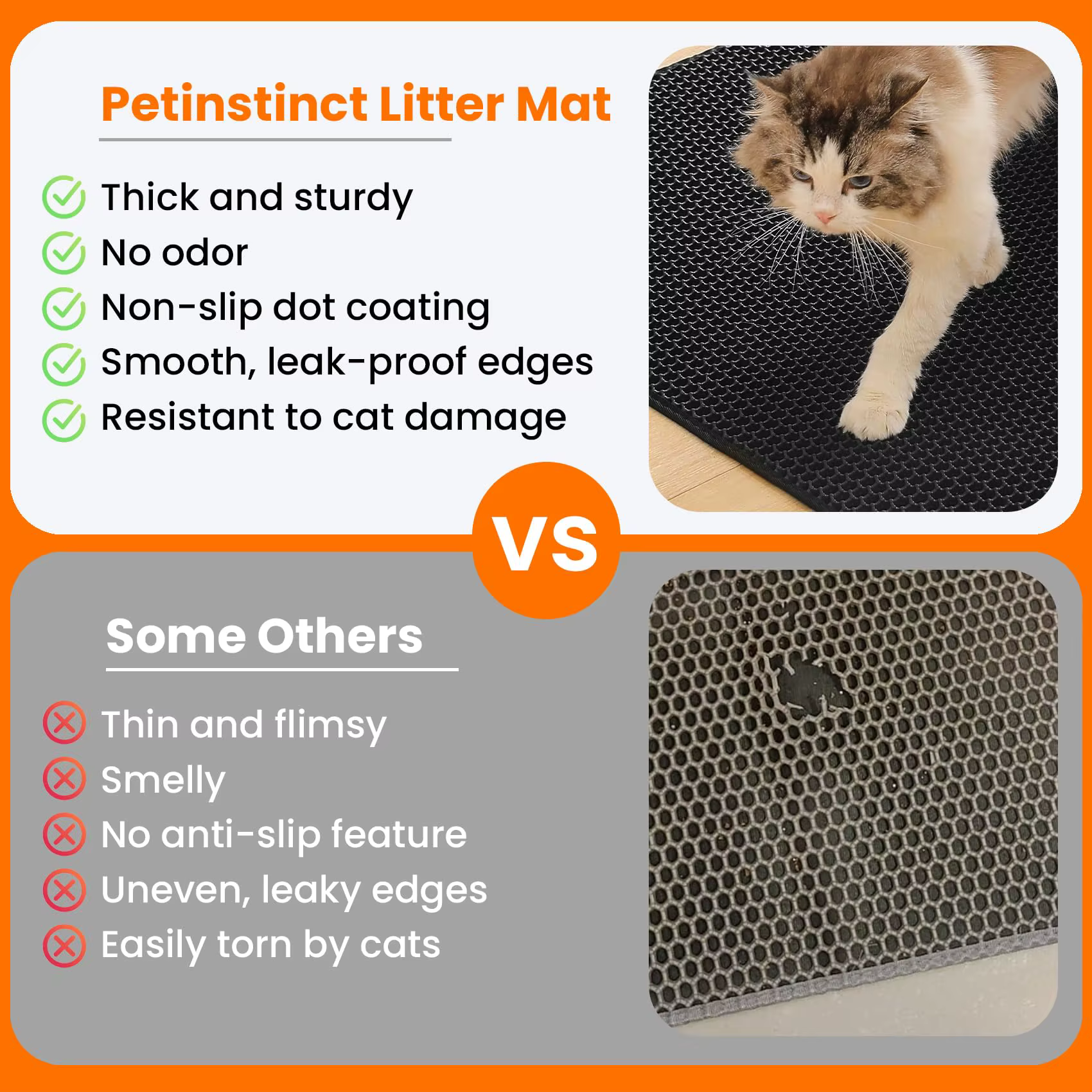 Tapis pour litière de chat, design à 2 couches, technologie de capture de sable de qualité supérieure, base imperméable, antidérapant, protection du sol pour animaux domestiques, pour chatons d'intéri