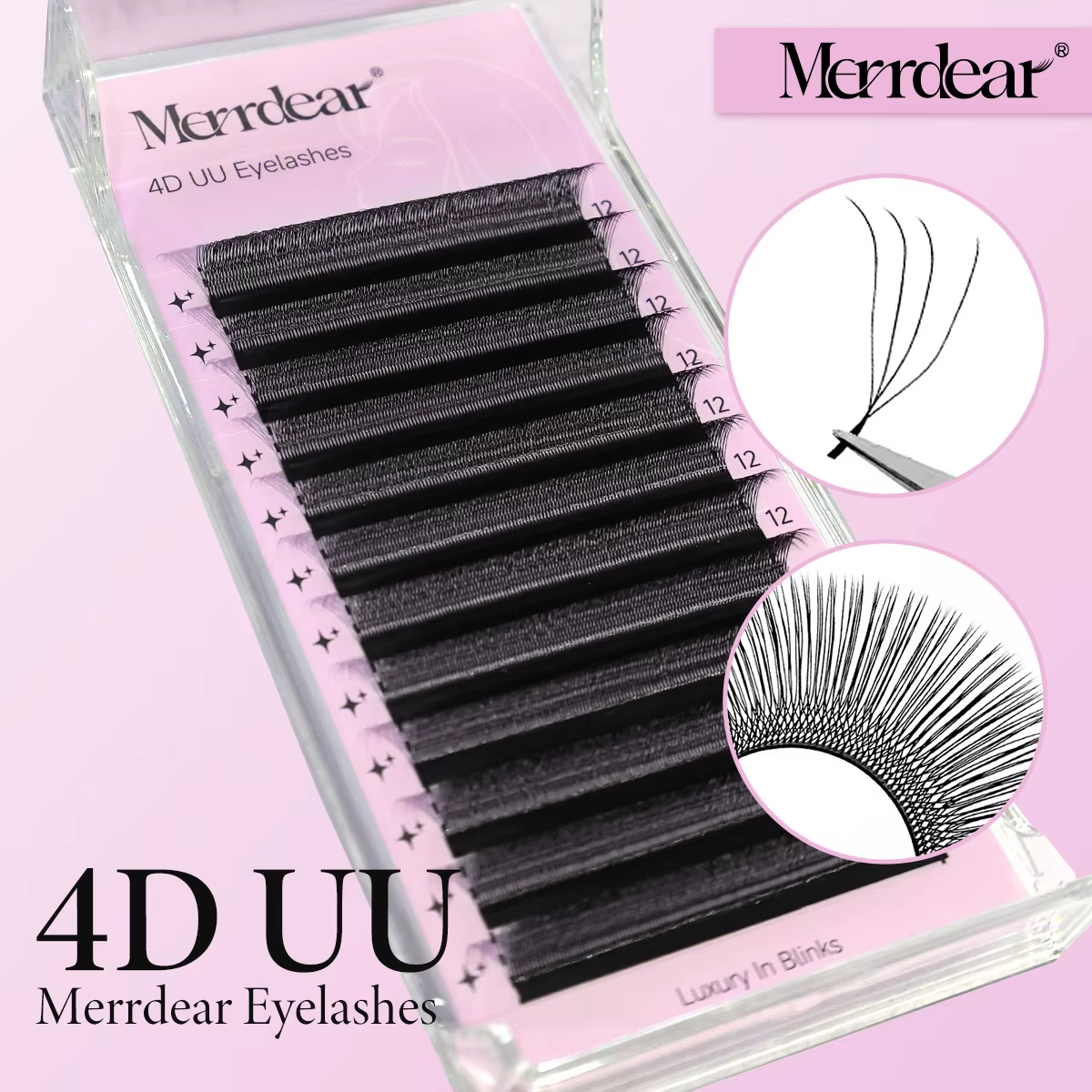 Merrdear C/D U-Shaped 2D/3D/4D/5D/6D Mix 8-15MM Faux Cils Professionnels Faits Main Volume Naturel Fournitures