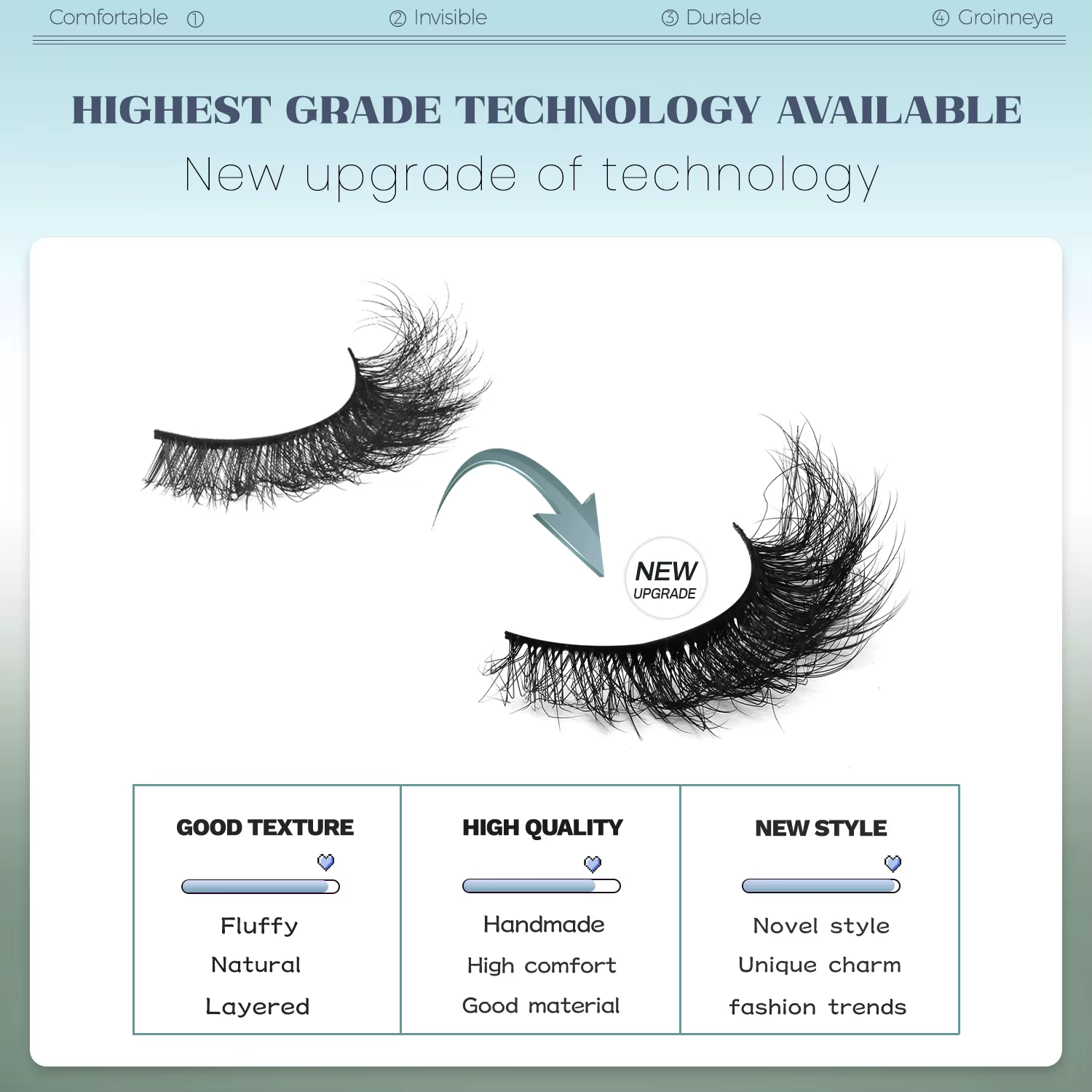 GROINNEYA Faux cils œil de chat moelleux 8D Volume