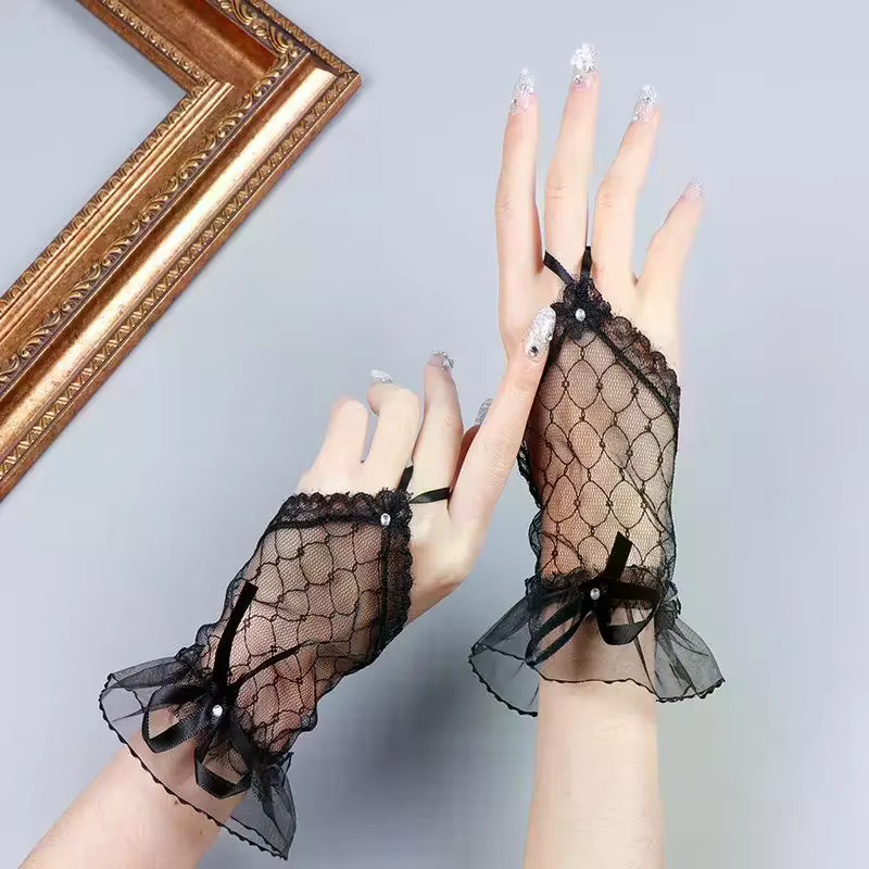 1 paire de gants de mariage en dentelle pour Nail Art, faux manchette plissée, accessoires de photographie de manucure, fausses manches, accessoires pour ongles, fournitures