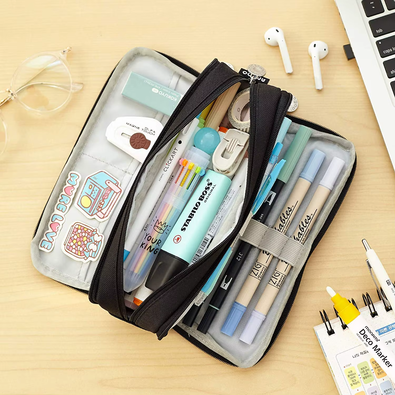 Trousse à crayons grande capacité, pochette à crayons esthétique, organisateur de papeterie de bureau, sac à crayons multifonctionnel Simple et robuste