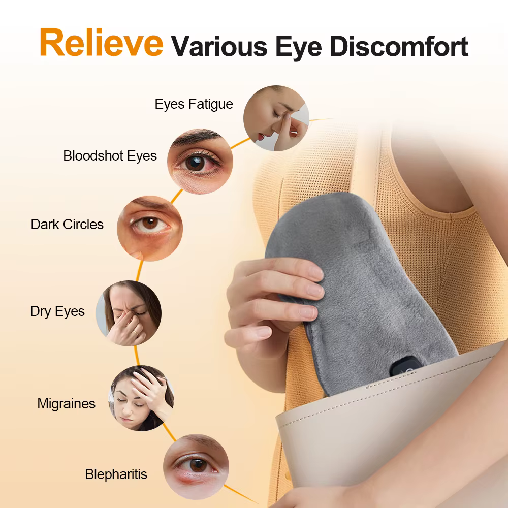 Masque oculaire chauffant sans fil avec massage par vibration électrique