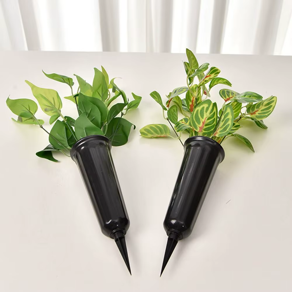 Vase de cimetière avec pointes, support de vase floral en plastique, pierre tombale, jardin, sol, extérieur, décorations de marqueurs de fleurs
