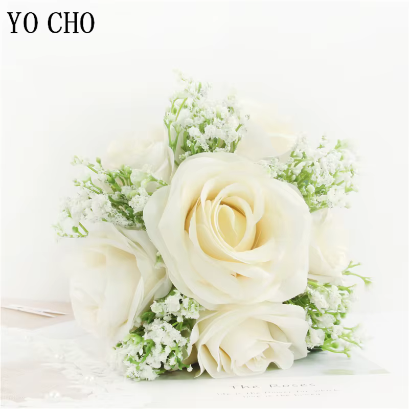 Bouquets de demoiselles d'honneur de mariée avec nœud papillon, Roses ivoire, Bouquet de fleurs en soie pour la saint-valentin, mariage, photographie de mariée