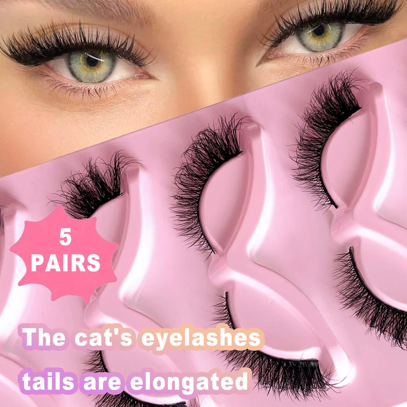 5 paires de faux cils en faux vison effet œil de chat
