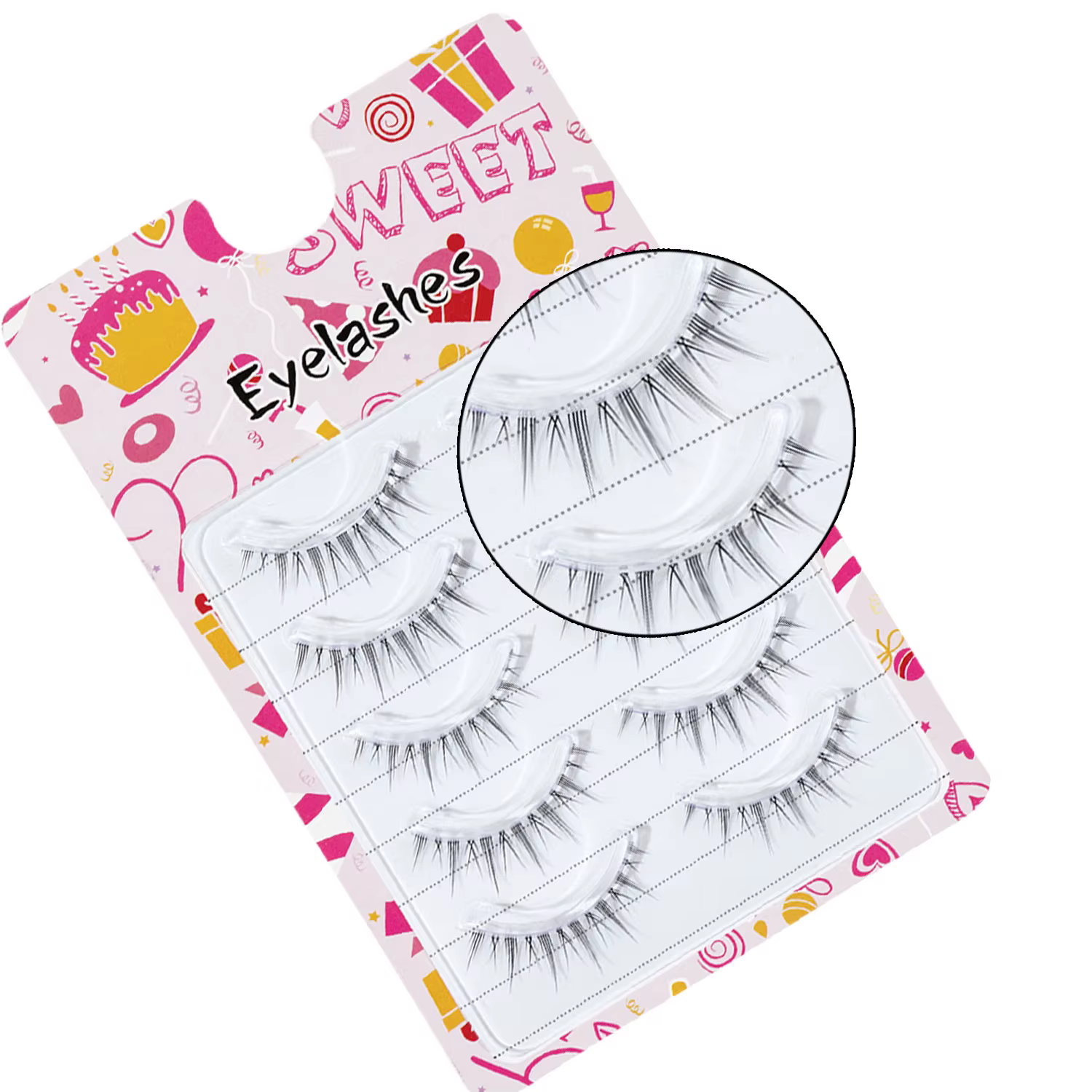 Yeux de bande dessinée 5 paires d'oeil élargi naturel mince petit démon Style Transparent Terrier faux cils