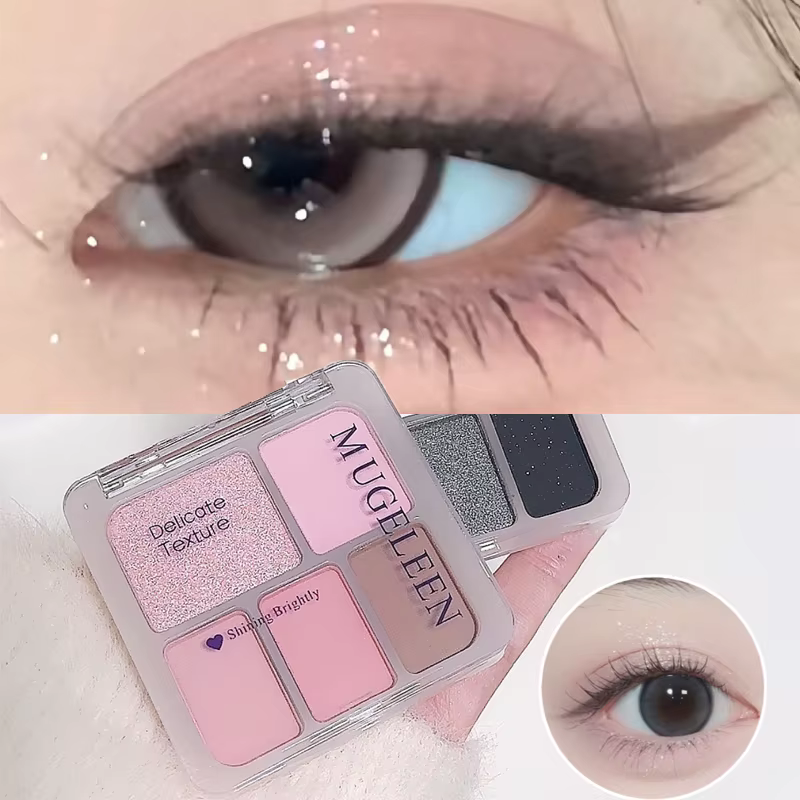 Palette de fards à paupières, 5 couleurs, Nude, Beige, rose, maquillage pour les yeux, gris argenté, mat, paillettes, Halloween, Punk, noir foncé, Pigment pour les yeux