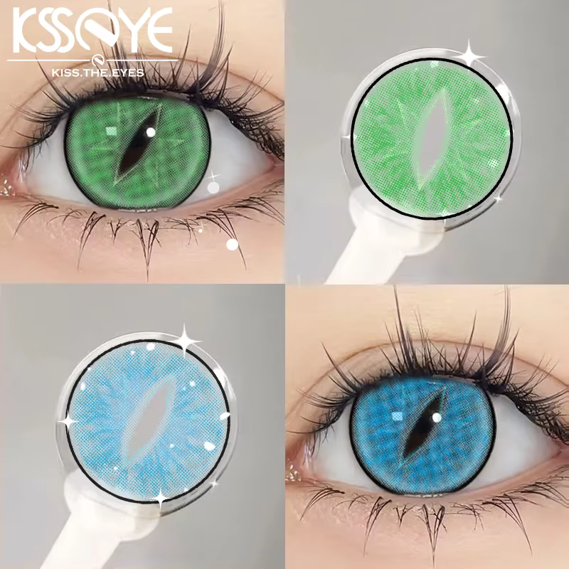 KSSEYE 2 pièces Cosplay Anime lentilles de Contact colorées pour les yeux élèves verts avec myopie