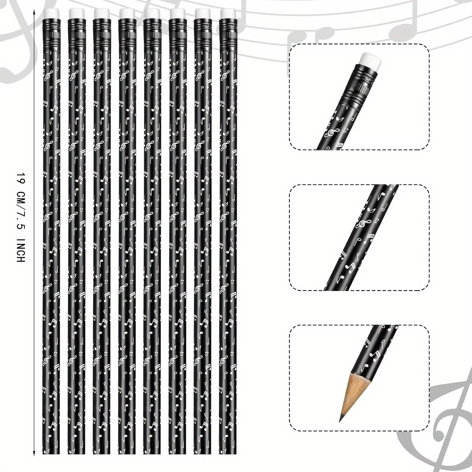 Crayon en bois HB Premium avec gomme, 30 pièces, conception de notes musicales pour dessin et écriture, cadeau idéal pour les amateurs de musique
