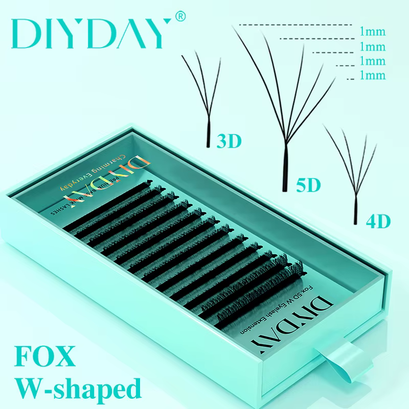 DIYDAY Foxy W-Shaped 3D 4D 5D Extensions de cils en faux vison naturel doux BASF