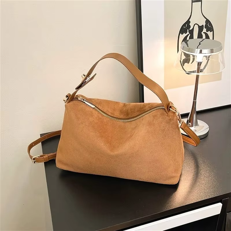 Sac à bandoulière en Faux daim avec fermeture éclair, couleur unie, sacs décontractés simples et exquis, durables pour les déplacements quotidiens, sacs à main pour femmes, hiver 2025