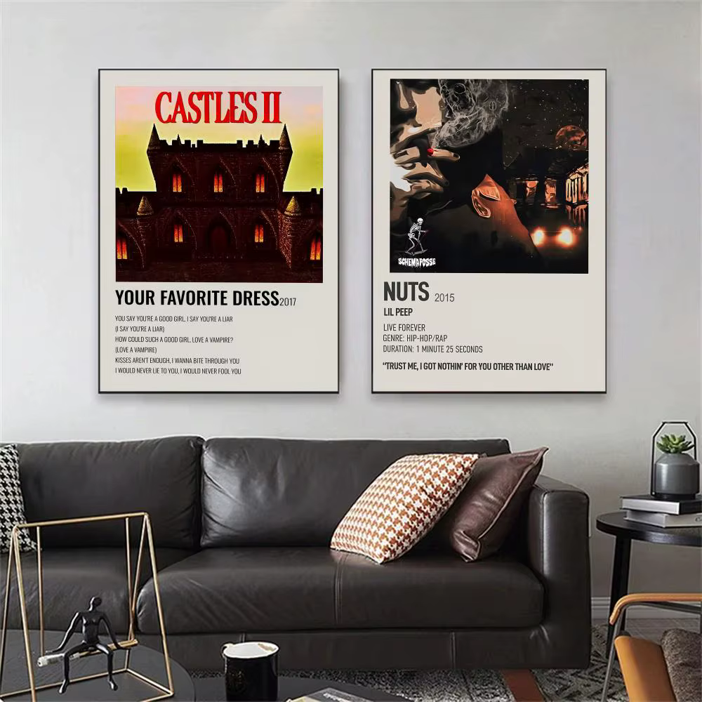 Peinture d'album du rappeur L-Lil Peep, calligraphie, images, décoration murale intérieure pour chambre à coucher, maison, toile, affiche, art mural
