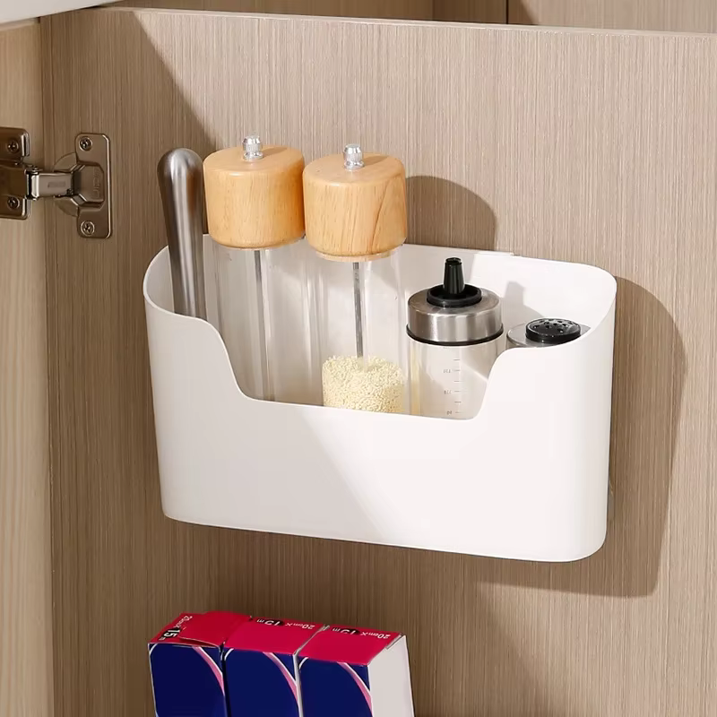 Support de rangement adhésif mural de cuisine, boîte de rangement multifonctionnelle pour porte d'armoire sous évier, étagère à tiroir, organisateur de salle de bains