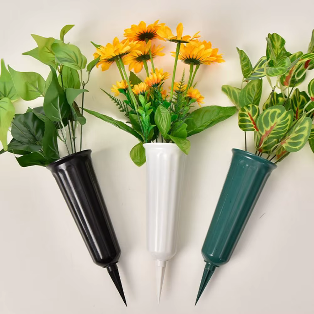 Vase de cimetière avec pointes, support de vase floral en plastique, pierre tombale, jardin, sol, extérieur, décorations de marqueurs de fleurs