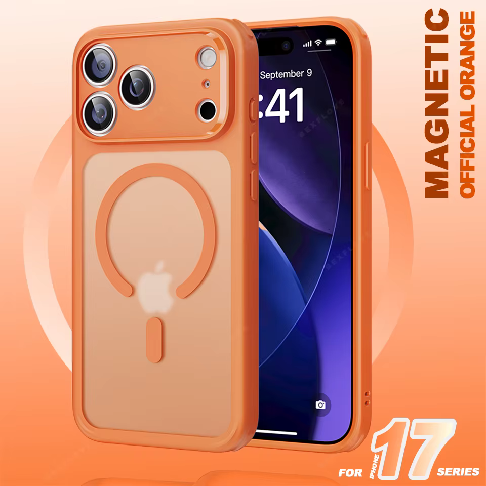 Nouveau Orange 17 pro max coque de téléphone pour iPhone 17 AIR 17 PRO Max magnétique translucide mat caméra Film de verre protéger Magsafe couverture